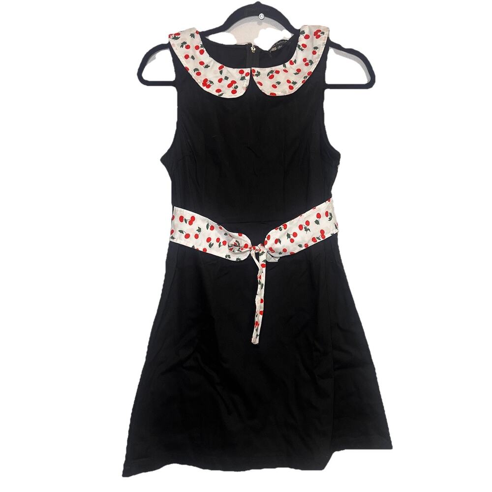 Smak Parlour Mini Dress Size S Black Cherry Peter Pan Collar Sleeveless Tie Belt